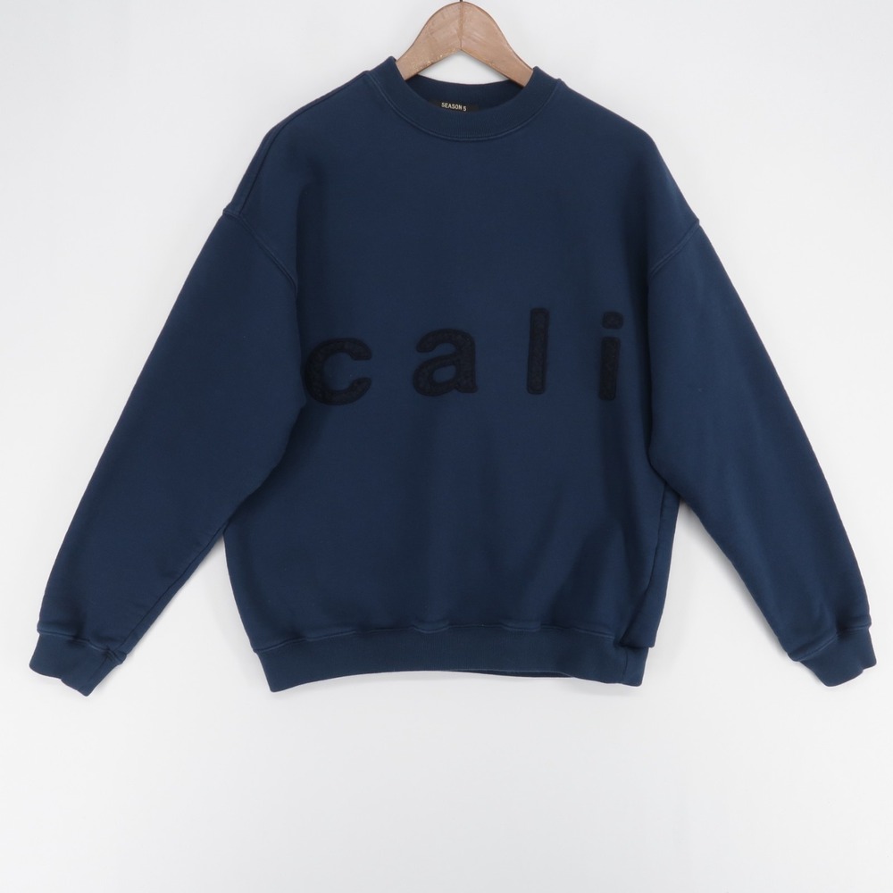 Yeezy Season 5 Cali Sweatshirt Mens XS Navy Blue Crewneck Chenille Patch Kanye